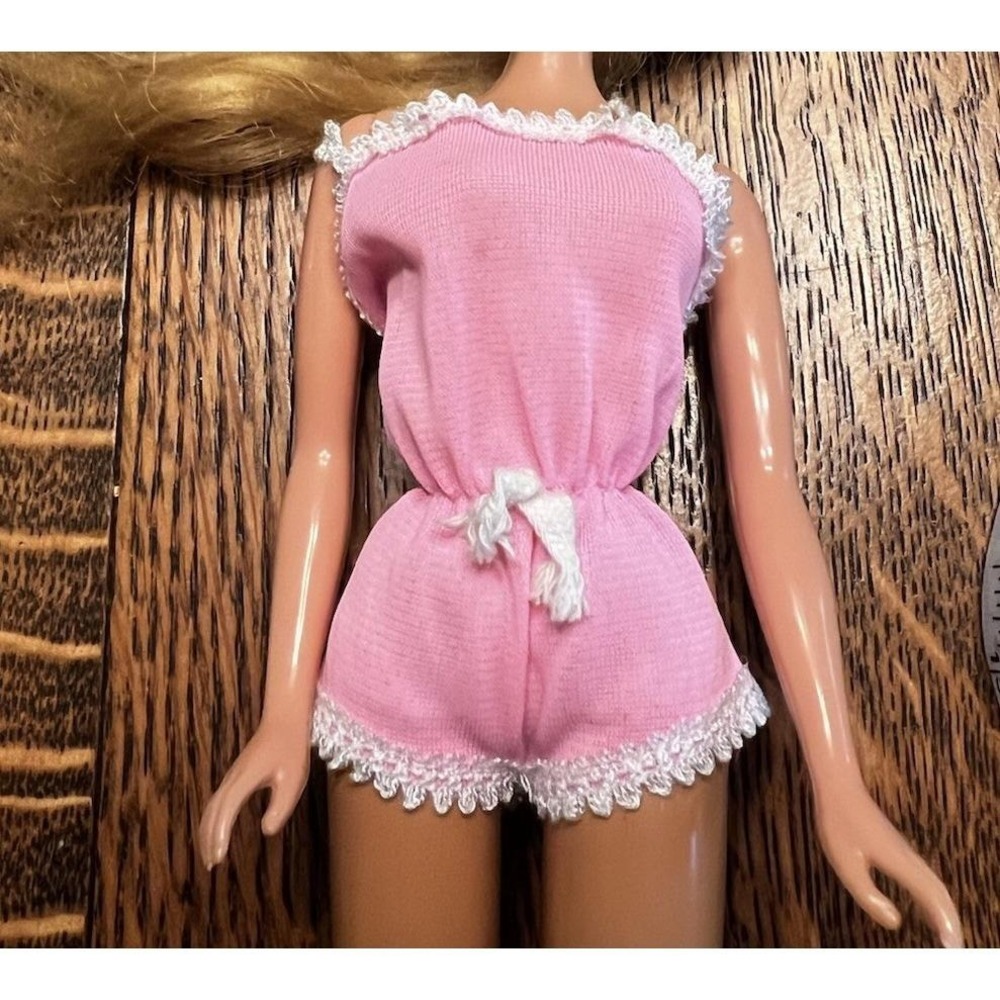 Vintage Barbie Pink Lingerie Teddy Romper Jumpsuit Lace Trim 1469 Mattel 1970s